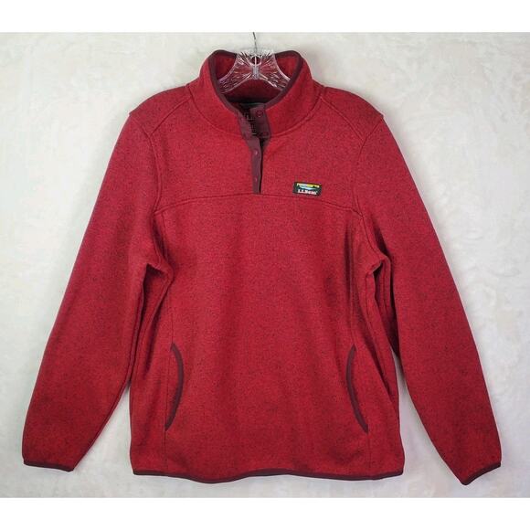 LL Bean Women's 1/4 Snap Sweater Knit Fleece Pullover Red Sz Large #292726 - Picture 1 of 10